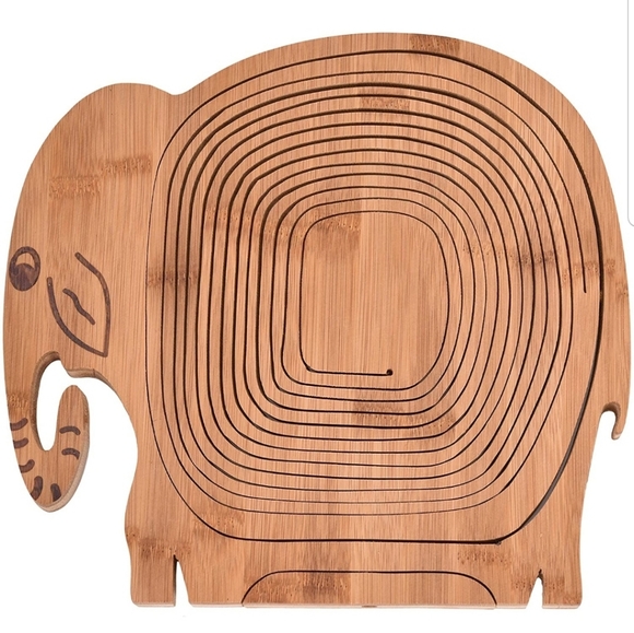 AFRICAN Hand Made Bamboo Wooden Elephant Folding Fruit Bowl - Unique! - Picture 3 of 6